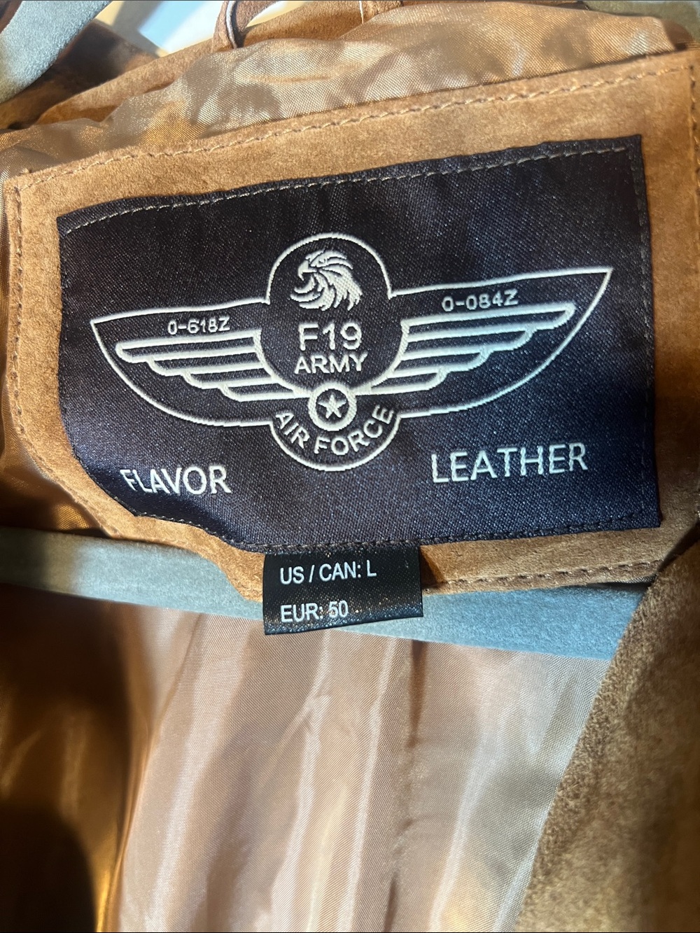 Flavor Leather Zip Grint Brown Surde Leather Bomber Air Force Jacket Large - Picture 2 of 10